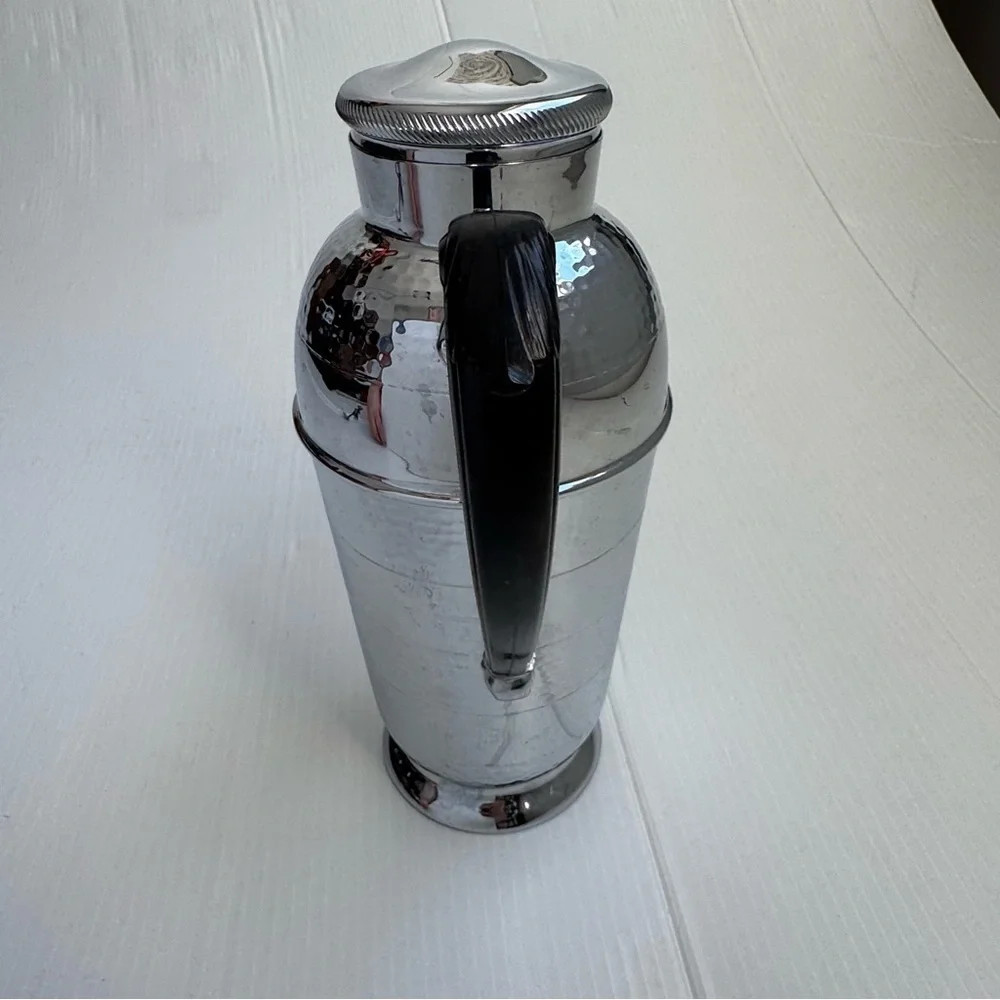 Vintage Krome kraft farber brother antique Silver Cocktail Shaker Black Handle